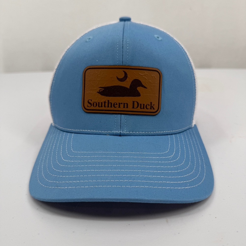Richardson Southern Duck Trucker Hat Mens OSFA Blue White Leather Patch Cap
